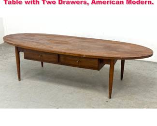 Lot 434 Vintage Walnut Surfboard Coffee Table with Two Drawers, American Modern. 