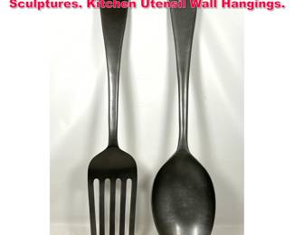 Lot 386 Pr Oversized Metal Fork, Spoon Wall Sculptures. Kitchen Utensil Wall Hangings. 
