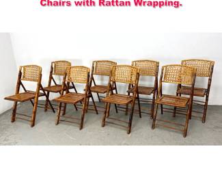 Lot 251 Set 8 Vintage Bamboo Folding Chairs with Rattan Wrapping.