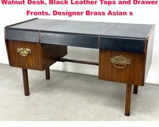 Lot 207 BERT ENGLAND for WIDDICOMB Walnut Desk. Black Leather Tops and Drawer Fronts. Designer Brass Asian s