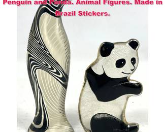 Lot 32 2pc ABRAHAM PALATNIK Lucite Penguin and Panda. Animal Figures. Made in Brazil Stickers.