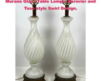 Lot 13 Pair Mid Century Modern Italian Murano Glass Table Lamps. Barovier and Toso style Swirl Design. 