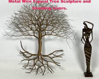 Lot 41 2pcs Modernist Sculptures. Woven Metal Wire Figural Tree Sculpture and Standing lovers. 