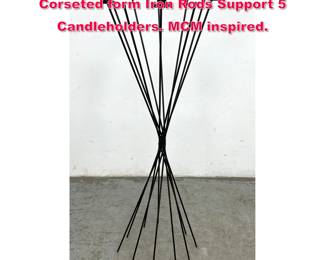 Lot 137 Floor Model Iron Candelabra. Corseted form Iron Rods Support 5 Candleholders. MCM inspired. 