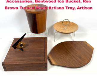 Lot 476 5pcs Mid Century Wood Accessories, Bentwood Ice Bucket, Ron Brown Turned Wood Artisan Tray, Artisan 