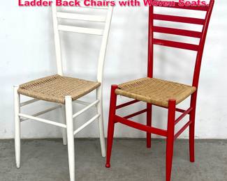 Lot 267 2 Vintage Italian Painted Wood Ladder Back Chairs with Woven Seats. 