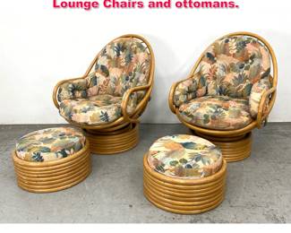Lot 362 4pc Set Brown Jordan Rattan Lounge Chairs and ottomans. 