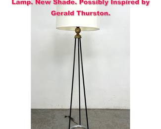 Lot 157 Black tripod base Saturn Ring Floor Lamp. New Shade. Possibly Inspired by Gerald Thurston. 