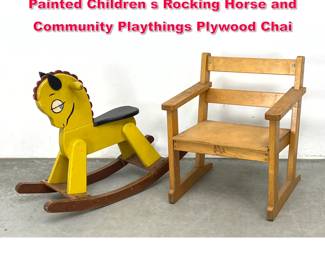 Lot 318 2pcs Vintage Mid Century Hand Painted Children s Rocking Horse and Community Playthings Plywood Chai
