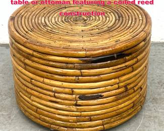 Lot 361 Vintage coastal style round drum table or ottoman featuring a coiled reed construction