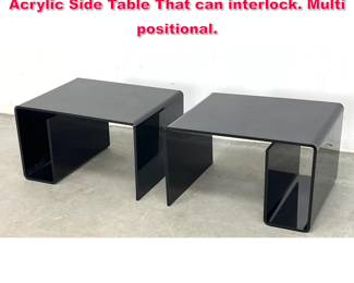 Lot 16 Pair Mid Century Modern Black Acrylic Side Table That can interlock. Multi positional. 