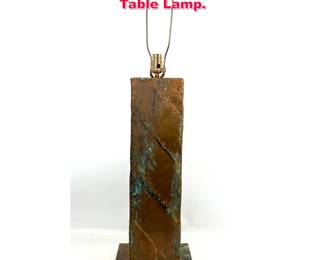 Lot 54 Brutalist Copper Clad Column Table Lamp. 