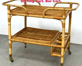 Lot 215 Mid Century Modern Bamboo Rattan Serving Cart. Bar Cart.