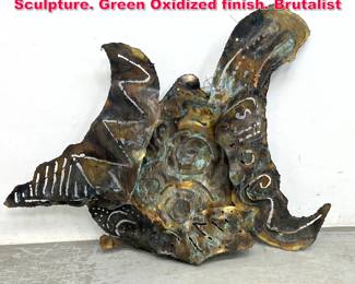 Lot 236 Large Torch Cut, Welded Metal Wall Sculpture. Green Oxidized finish. Brutalist 
