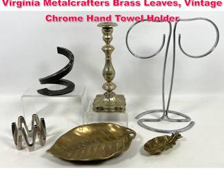 Lot 453 6pcs. Two Dansk Candleholders, Virginia Metalcrafters Brass Leaves, Vintage Chrome Hand Towel Holder