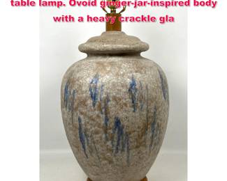Lot 329 Mid Century Modern large ceramic table lamp. Ovoid gingerjarinspired body with a heavy crackle gla