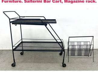 Lot 283 2pcs Iron Mid Century Modern Furniture. Salterini Bar Cart, Magazine rack.