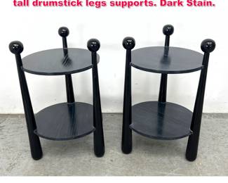 Lot 312 Pair Jean Royere Style Side Table. 3 tall drumstick legs supports. Dark Stain. 