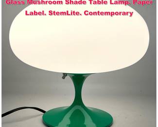 Lot 342 DESIGNLINE Green Enameled Base Glass Mushroom Shade Table Lamp. Paper Label. StemLite. Contemporary 