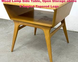 Lot 222 Vintage Heywood Wakefield Blonde Wood Lamp Side Table, Open Storage above 4 Angled Tapered Legs
