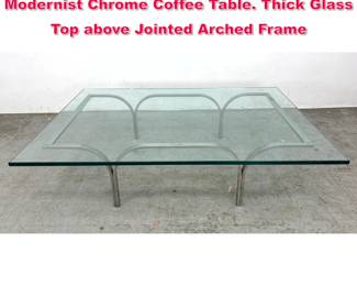 Lot 351 Nicos Zographos Attributed Modernist Chrome Coffee Table. Thick Glass Top above Jointed Arched Frame