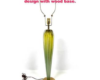 Lot 15 Murano Art Glass Table Lamp. Ribbed design with wood base. 