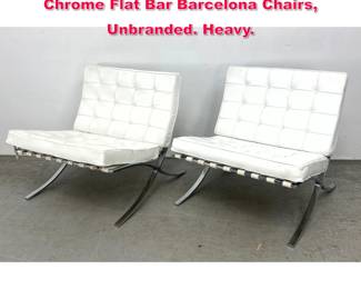 Lot 355 Pair High Quality White Leather and Chrome Flat Bar Barcelona Chairs, Unbranded. Heavy.