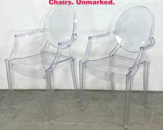Lot 275 Pair Clear Acrylic Ghost Style Arm Chairs. Unmarked.