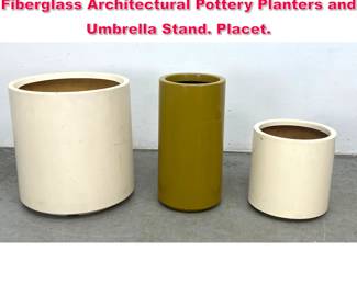 Lot 321 3 Pieces Vintage Mid Century Fiberglass Architectural Pottery Planters and Umbrella Stand. Placet.