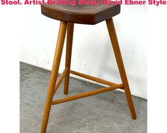 Lot 89 Artisan Solid wood Three Leg Bar Stool. Artist Drafting Stool. David Ebner Style