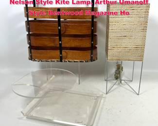 Lot 454 3pc Mid Century Modern Lot. George Nelson Style Kite Lamp, Arthur Umanoff Style Bentwood Magazine Ho