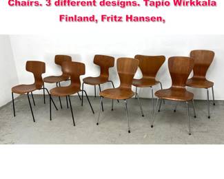 Lot 274 8pcs Molded wood and Metal Dining Chairs. 3 different designs. Tapio Wirkkala Finland, Fritz Hansen,
