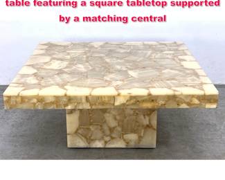 Lot 62 Muller Style Onyx and resin coffee table featuring a square tabletop supported by a matching central