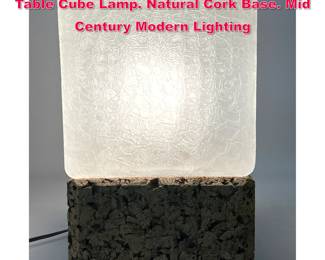 Lot 87 Vintage Frosted Crackle Glass Ice Table Cube Lamp. Natural Cork Base. Mid Century Modern Lighting