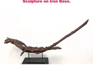 Lot 214 Mid Century Modern Long Driftwood Sculpture on Iron Base. 
