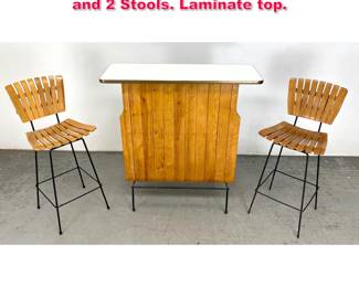 Lot 253 3pcs Arthur Umanoff Bar Set. Bar and 2 Stools. Laminate top.
