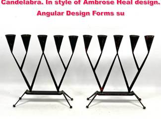 Lot 71 Pr German Wrought Iron 5 Candle Candelabra. In style of Ambrose Heal design. Angular Design Forms su