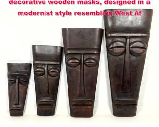 Lot 84 4pcs Graduated handcarved decorative wooden masks, designed in a modernist style resembling West Af