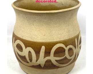 Lot 21 Studio Pottery Vase Planter. Slip decorated. 
