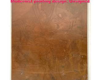 Lot 36 Abstract Acid Etched Copper Plate, Modernist printing design. Unsigned
