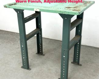 Lot 233 Industrial Steel Workbench, Green Worn Finish, Adjustable Height.