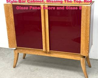 Lot 399 Mid Century Modern Otto Schulz Style Bar Cabinet. Missing The Top. Red Glass Panel Doors and Glass S