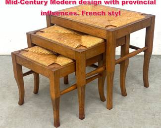 Lot 178 3pc set Nesting stools featuring a MidCentury Modern design with provincial influences. French styl