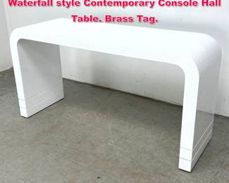 Lot 7 JOHNRICHARD White Textured Waterfall style Contemporary Console Hall Table. Brass Tag. 