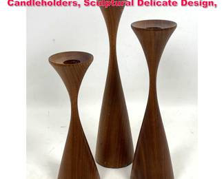 Lot 78 Set 3 Rude Osolnik Walnut Turned Candleholders, Sculptural Delicate Design, 