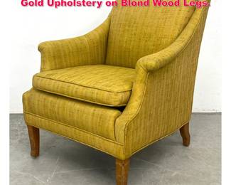 Lot 408 Modernist Rolled Arm Lounge Chair. Gold Upholstery on Blond Wood Legs. 