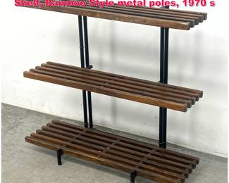 Lot 323 Mid Century Plant  Entryway Slat Shelf, Bamboo Style metal poles, 1970 s