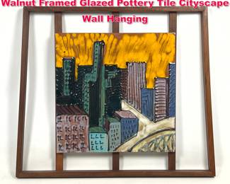 Lot 86 Mid Century Modern Harris Strong Walnut Framed Glazed Pottery Tile Cityscape Wall Hanging