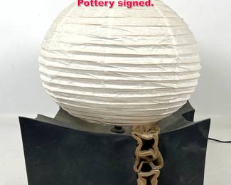 Lot 98 Artist Pottery and Paper Table Lamp. Pottery signed. 