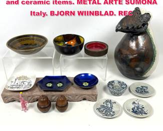 Lot 483 Large Shelf Lot. Assortment of glass and ceramic items. METAL ARTE SUMONA Italy. BJORN WIINBLAD. REC